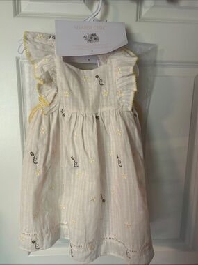 Shabby Chic Cream Dress with Yellow Bee & Daisy Accents & Bee Wings